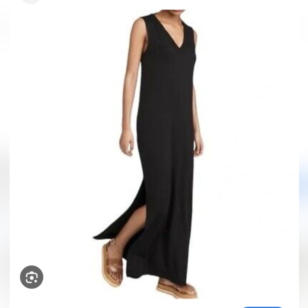 Tahari Maxi Dress Women's XS Black‎ Jersey Side Slits Minimalist Timeless Basic